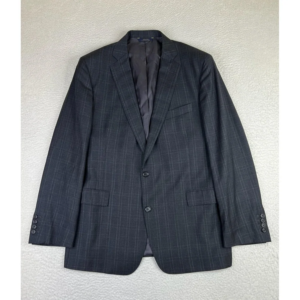 Brooks Brothers Suit Jacket Mens 44L Gray Plaid Drago Regent Wool 2 Button USA